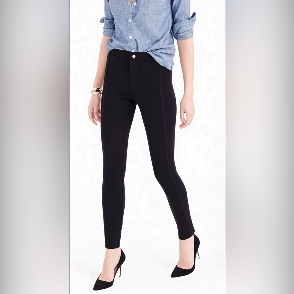 J CREW Women’s Black Pixie Pant-Stretch Ponte, Snap Front Mid Rise Sz 6